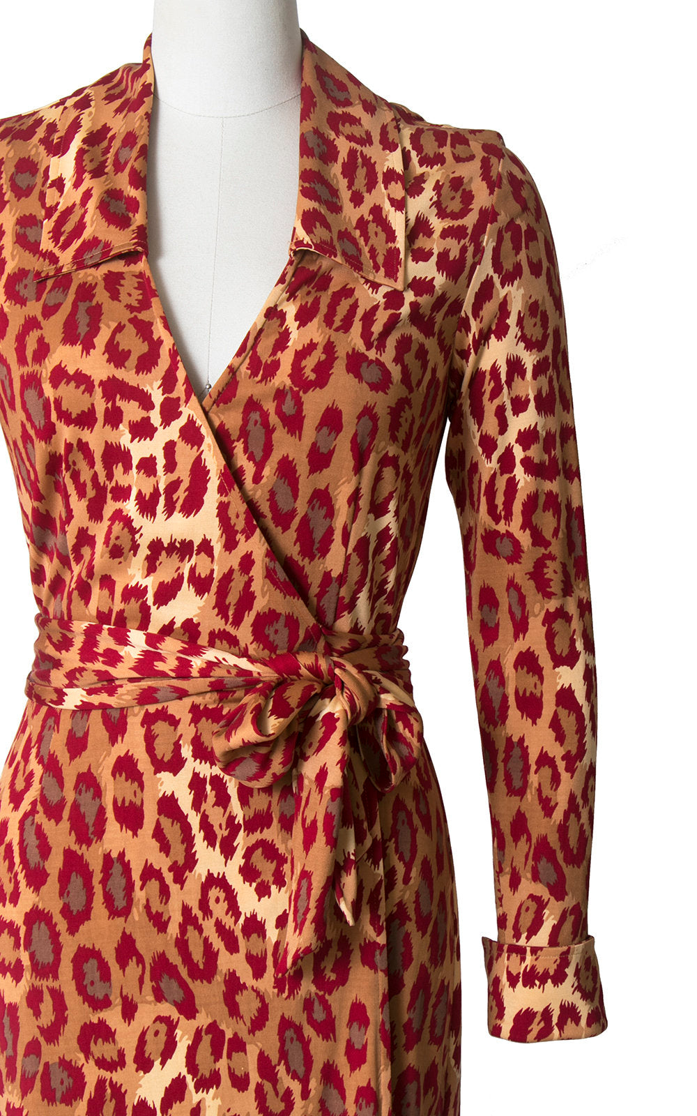 Vintage 1990s Dress | 90s DIANE VON FURSTENBERG Leopard Print Silk Jersey Knit Red Animal Print Wrap Dress (small/medium)
