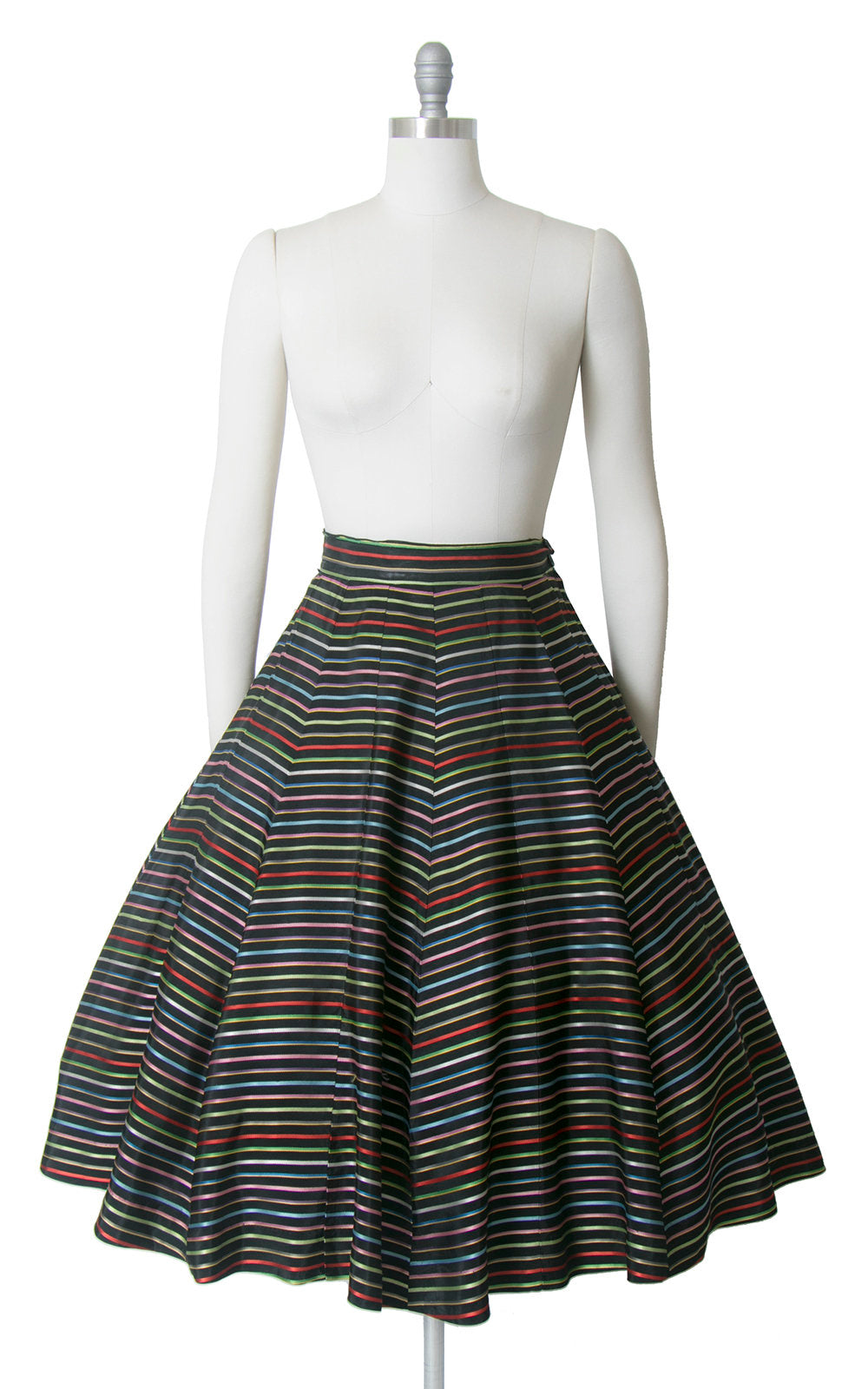Vintage 1950s Skirt | 50s Rainbow Striped Rayon Taffeta Full Party Skirt (medium)