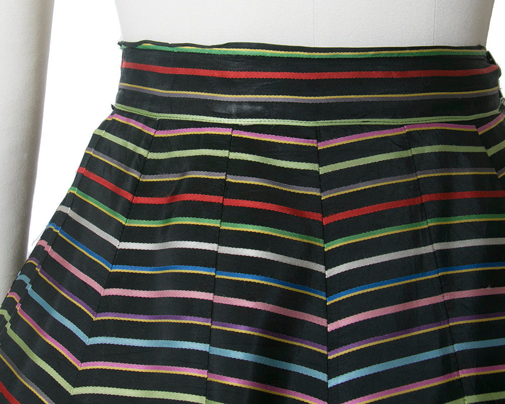 Vintage 1950s Skirt | 50s Rainbow Striped Rayon Taffeta Full Party Skirt (medium)