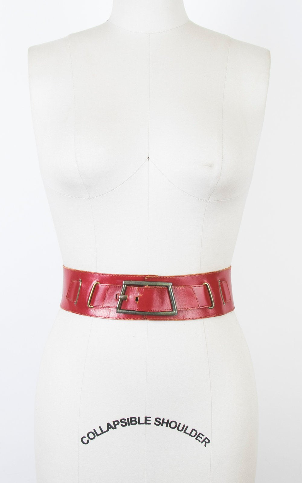 1950s Red Leather Buckled Cinch Belt small medium