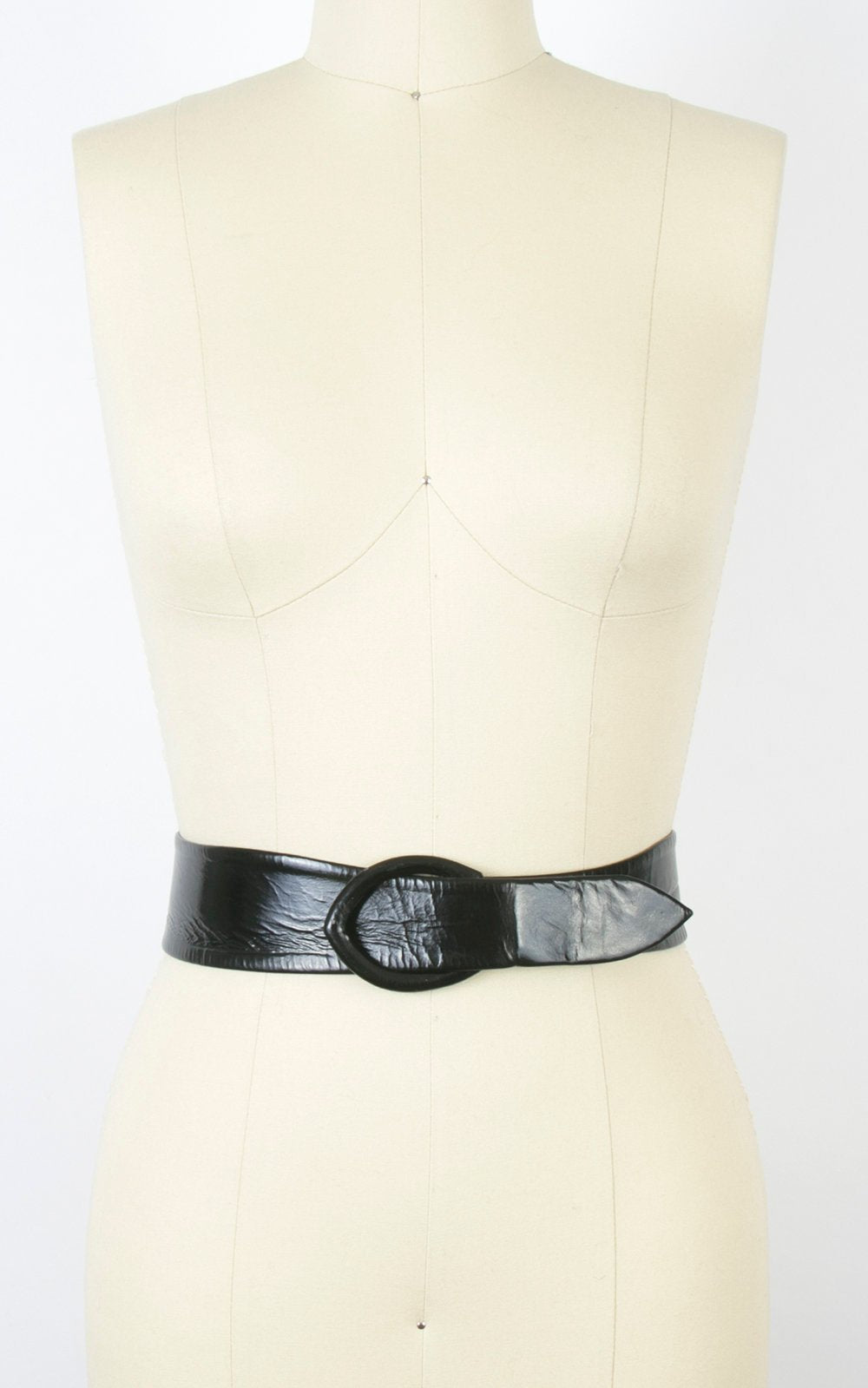 Vintage 1960s Cinch Belt | 60s Black Patent Leather Look Vinyl Wide High Waist Belt (small)