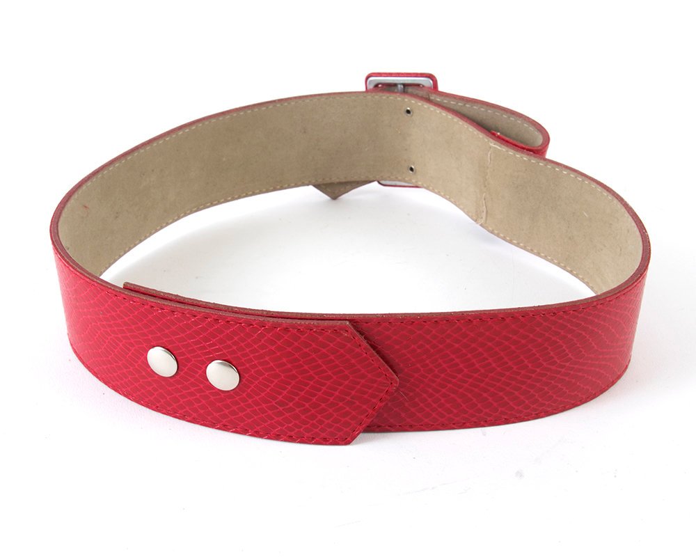 Vintage 1960s Cinch Belt | 60s Red Lizard Vinyl High Waist Belt (small)
