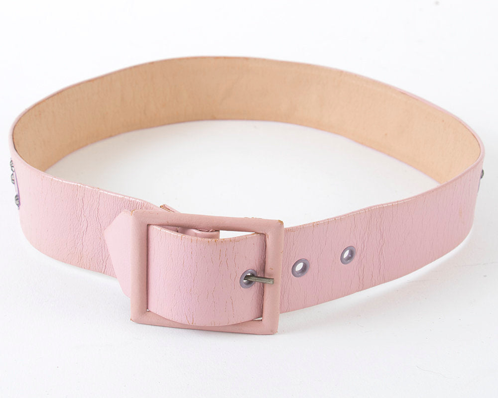 Vintage 1960s Cinch Belt | 60s Rose 3D Pink Leather High Waist Belt (x-small/small)