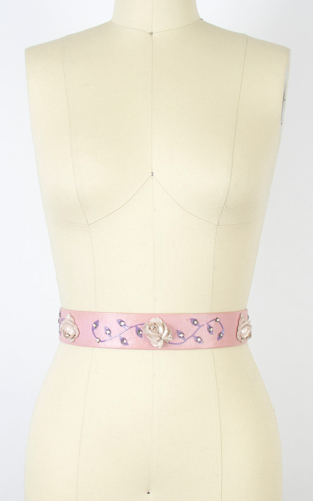 Vintage 1960s Cinch Belt | 60s Rose 3D Pink Leather High Waist Belt (x-small/small)