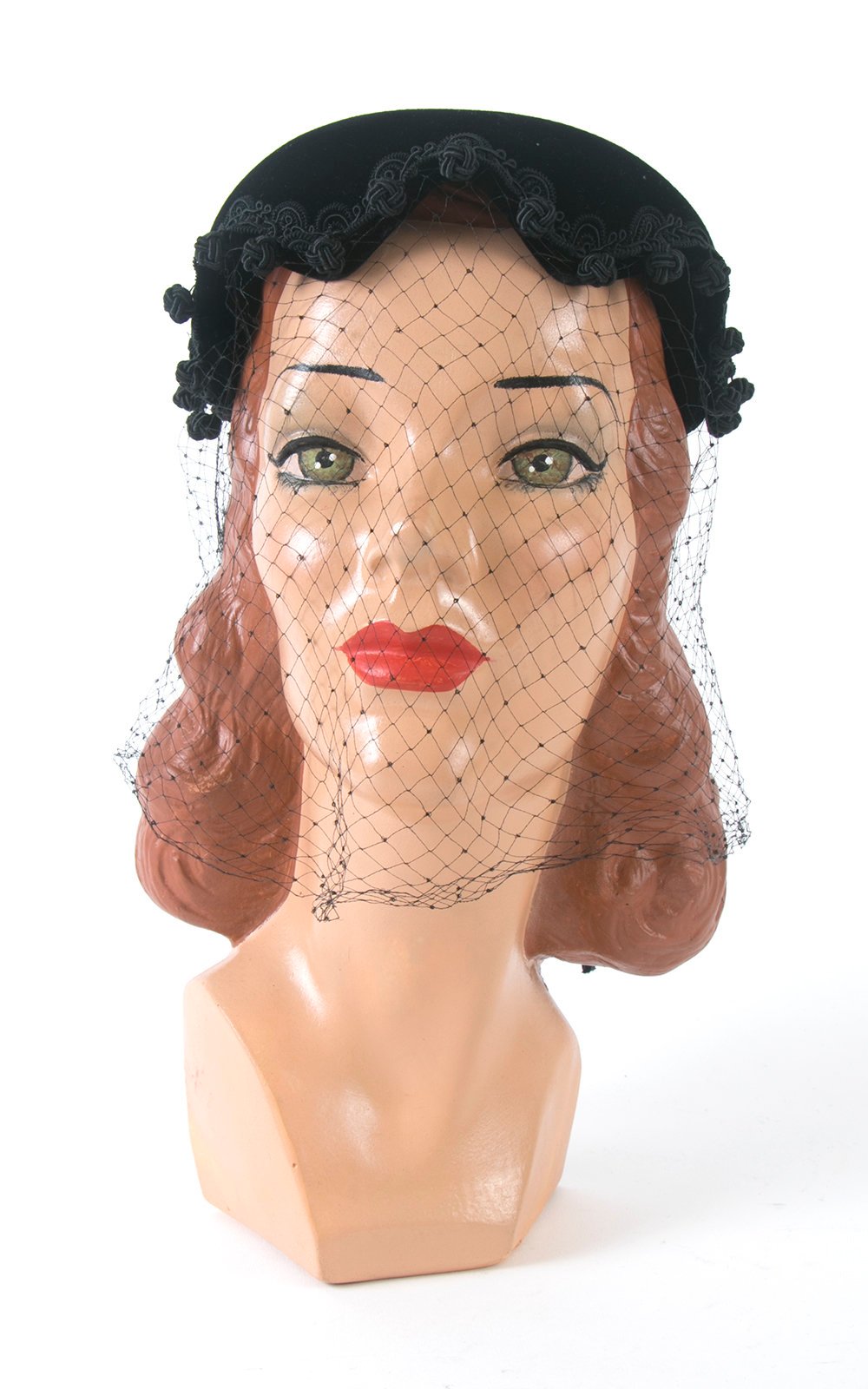 Vintage 1950s 1960s Hat | 50s 60s Black Velvet Dingle Balls Veiled Formal Cocktail Hat with Netting