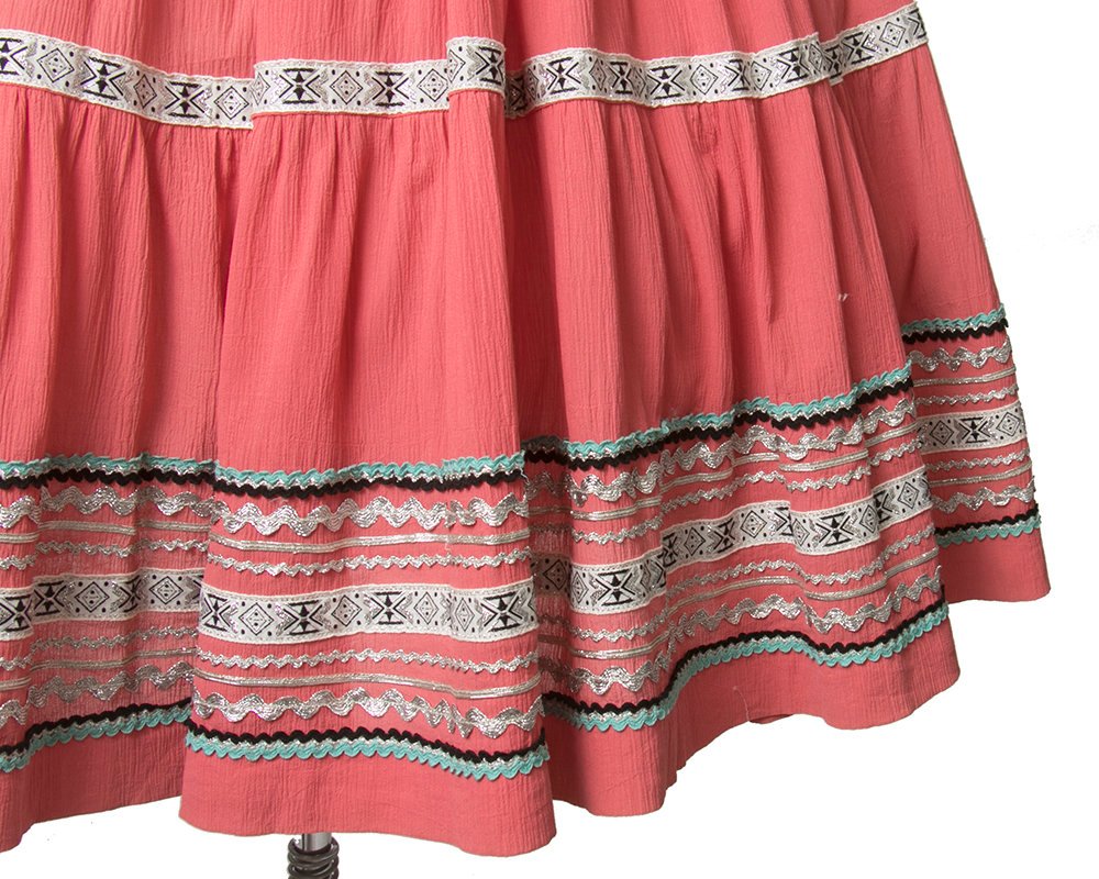 Vintage 1950s Circle Skirt | 50s Fiesta Patio Skirt Pink Ric Rac Southwestern Square Dance Skirt (small)