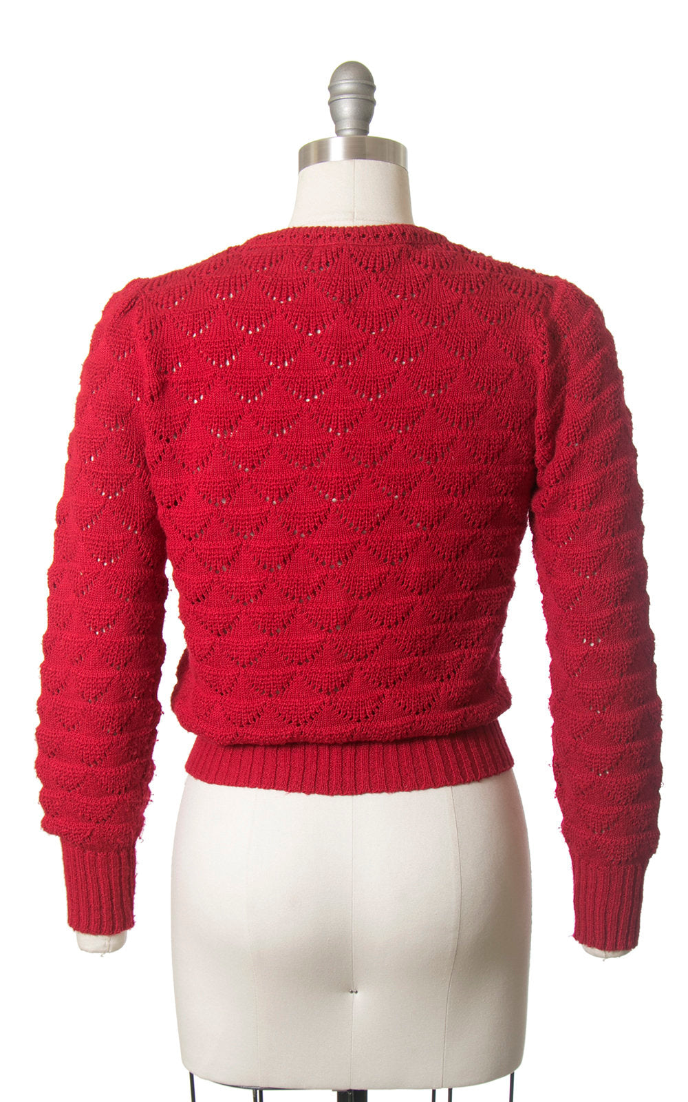 Vintage 1980s Cardigan | 80s PIERRE CARDIN Red Open Knit Tassel Bow Ties Sweater Top (small/medium)