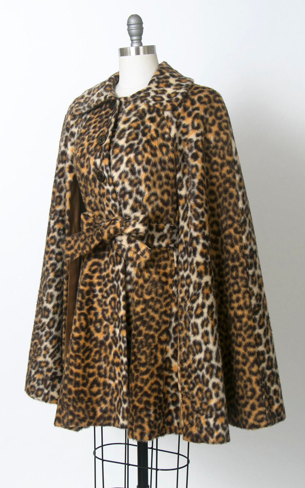 Vintage 1970s Cape | 70s Leopard Print Faux Fur Belted Animal Print Poncho Swing Coat (small/medium/large)