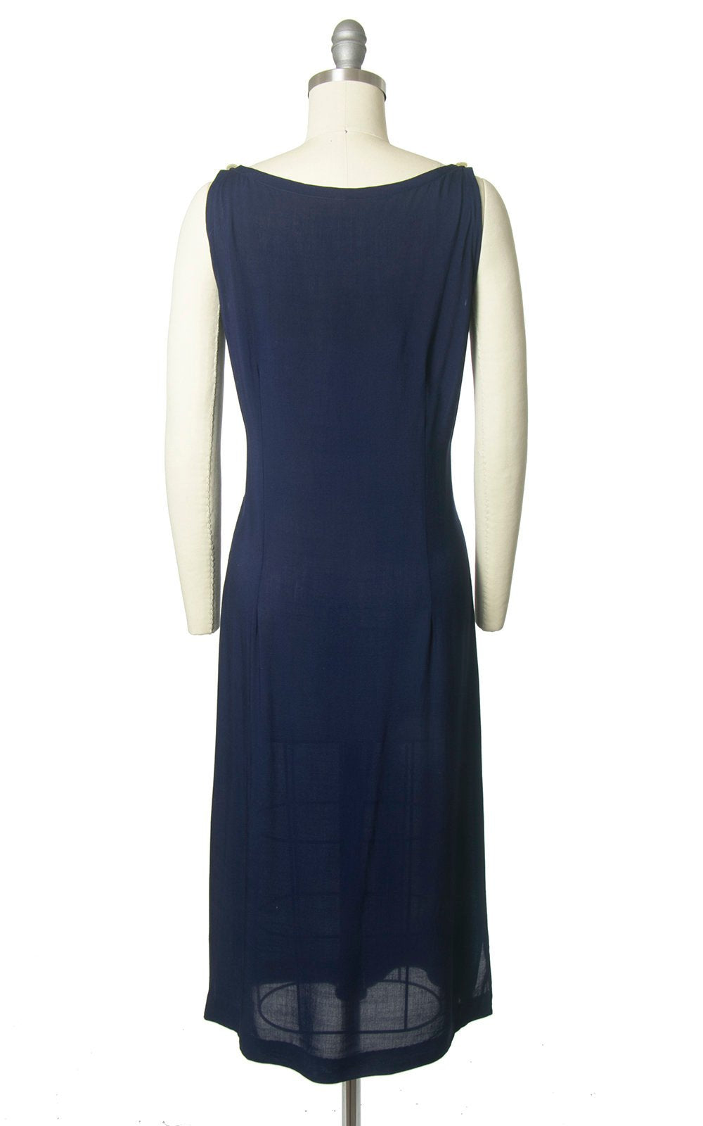 Vintage 1950s Dress | 50s Navy Blue Cotton Sundress Button Up Wiggle Sheath Day Dress (small)