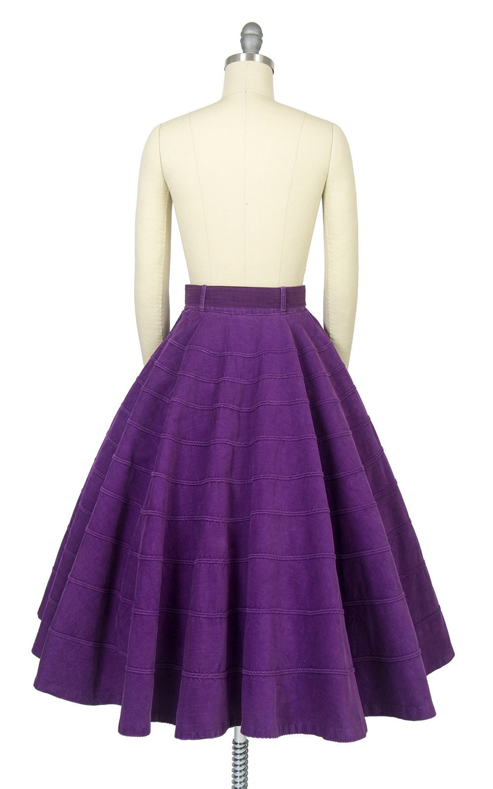 Vintage 1950s Circle Skirt | 50s Royal Purple Cotton Corduroy Belted Swing Skirt (x-small)