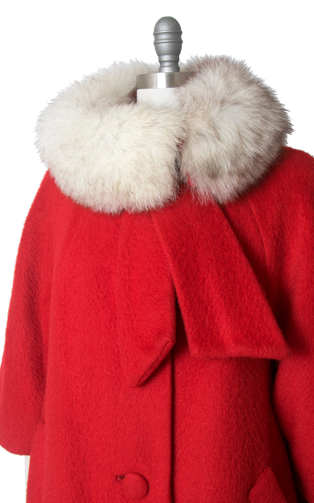 Vintage 1960s Coat | 60s LILLI ANN Red Mohair Fox Fur Collar Swing Coat (large/x-large)