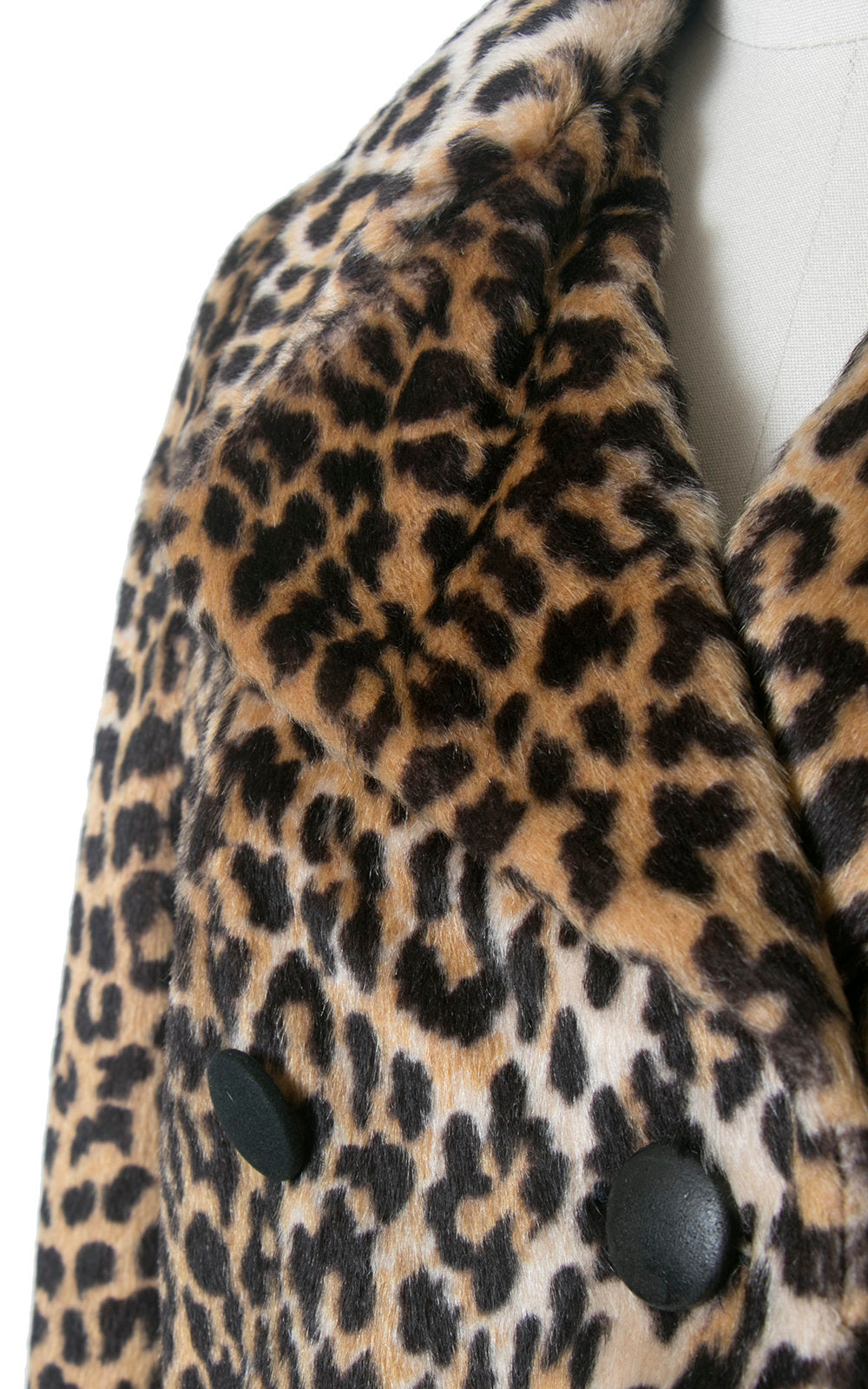 Vintage 1960s Coat | 60s Leopard Print Faux Fur Double Breasted Jacket Animal Print Long Winter Peacoat (medium/large)