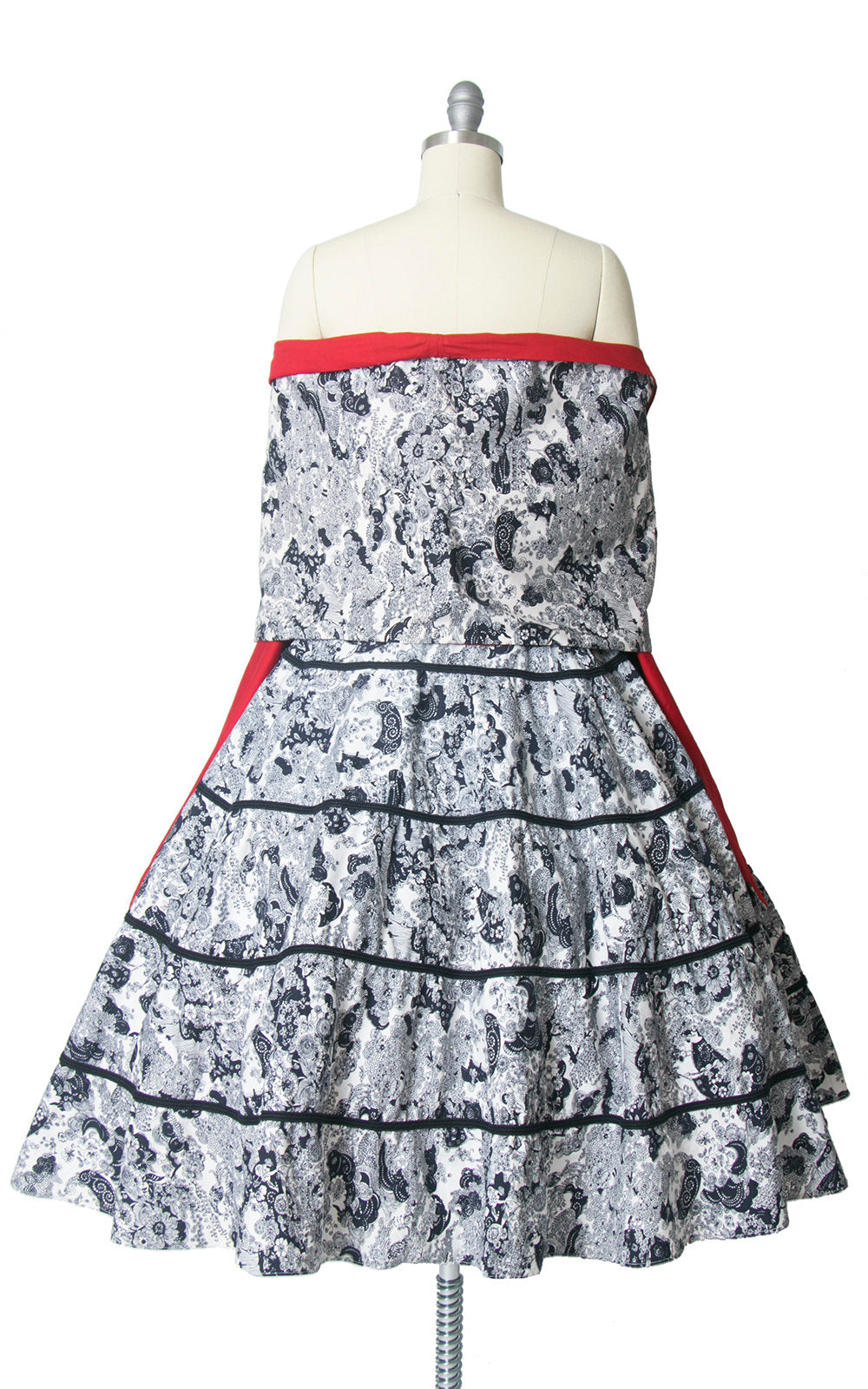 Vintage 1950s Dress Wrap Set | 50s Asian Novelty Print Cotton Rhinestones Navy Blue Red Strapless Sweetheart Circle Skirt Sundress (small)