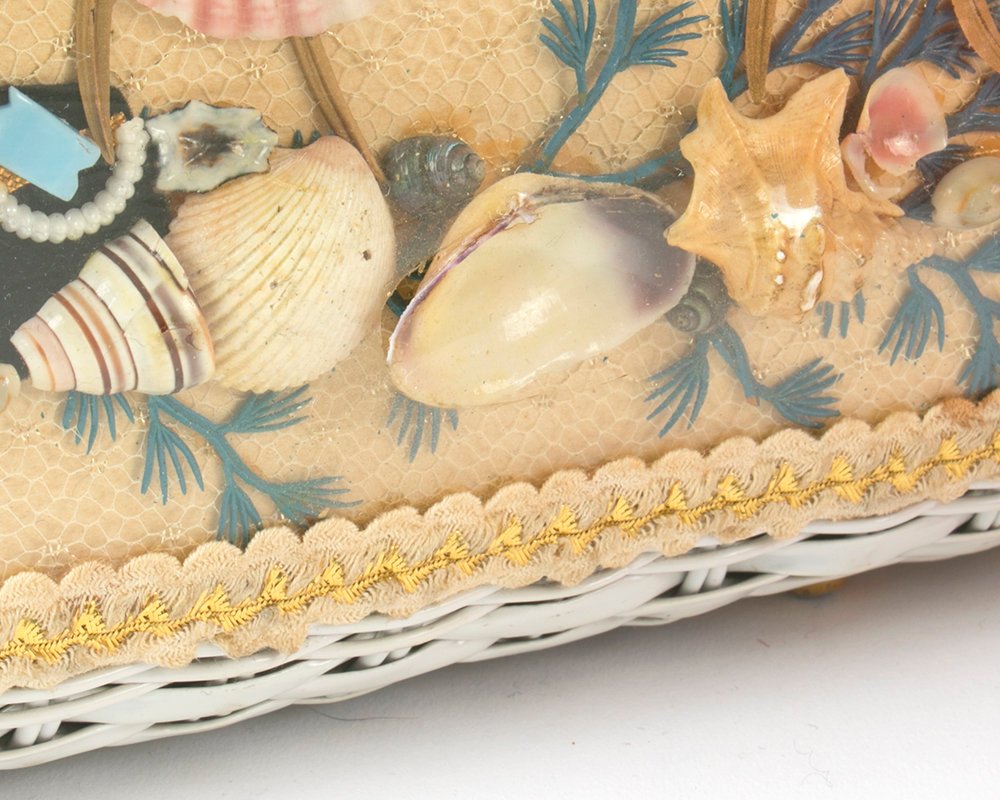 Vintage 1960s Box Purse | 60s ATLAS Novelty Wicker Fish Seashell Shell White Under The Sea Handbag