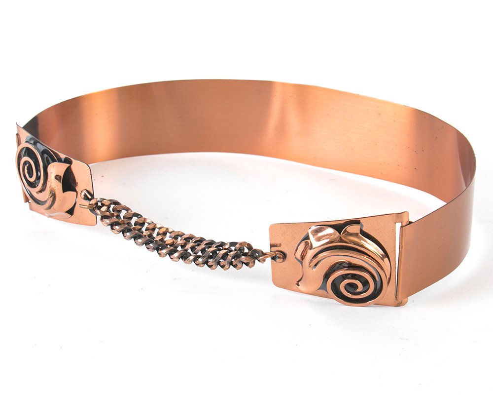 Vintage 1950s Cinch Belt | 50s Copper Metal Chain Wide High Waist Belt (small/medium)