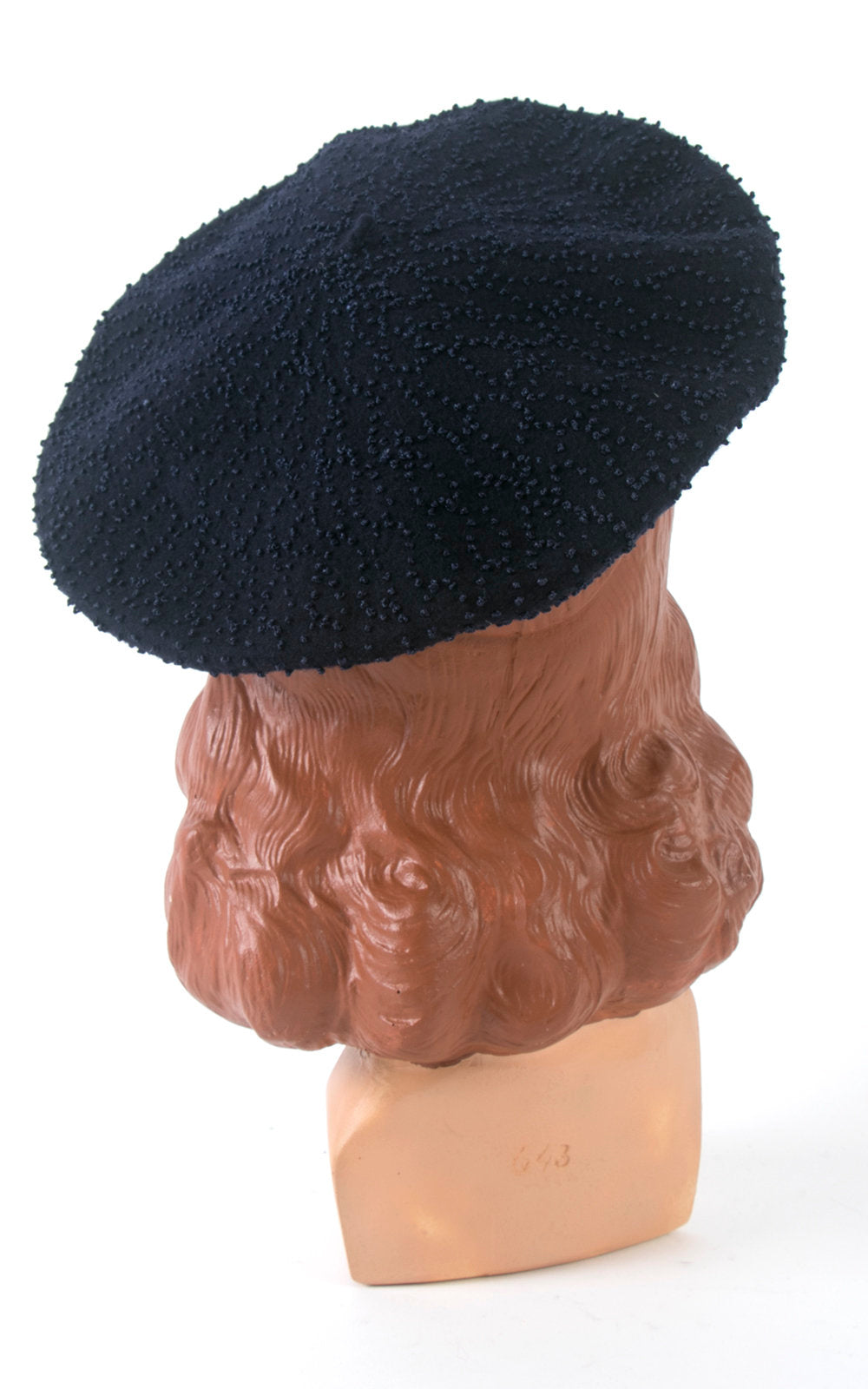 Vintage 1940s 1950s Hat | 40s 50s French Knot Beret Navy Blue Wool Tam