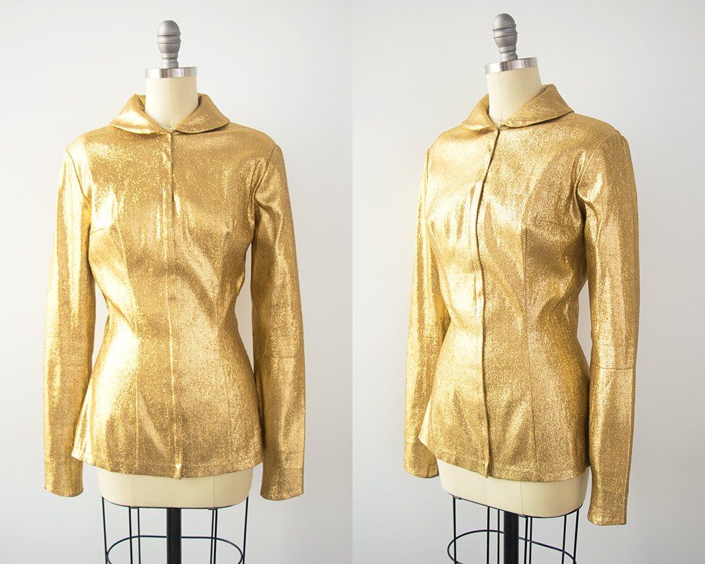 RARE Vintage 1950s Set | 50s Metallic Gold Lamé Blouse Cigarette Pants Mermaid Skirt Bombshell Outfit (small/medium)