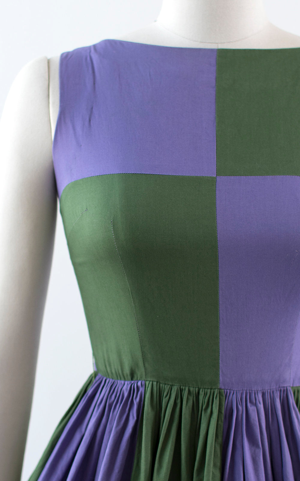 1950s Color Block Green Purple Cotton Sundress | small Birthday Life Vintage 1950s Color Block Green Purple Cotton Sundress | small Birthday Life Vintage
