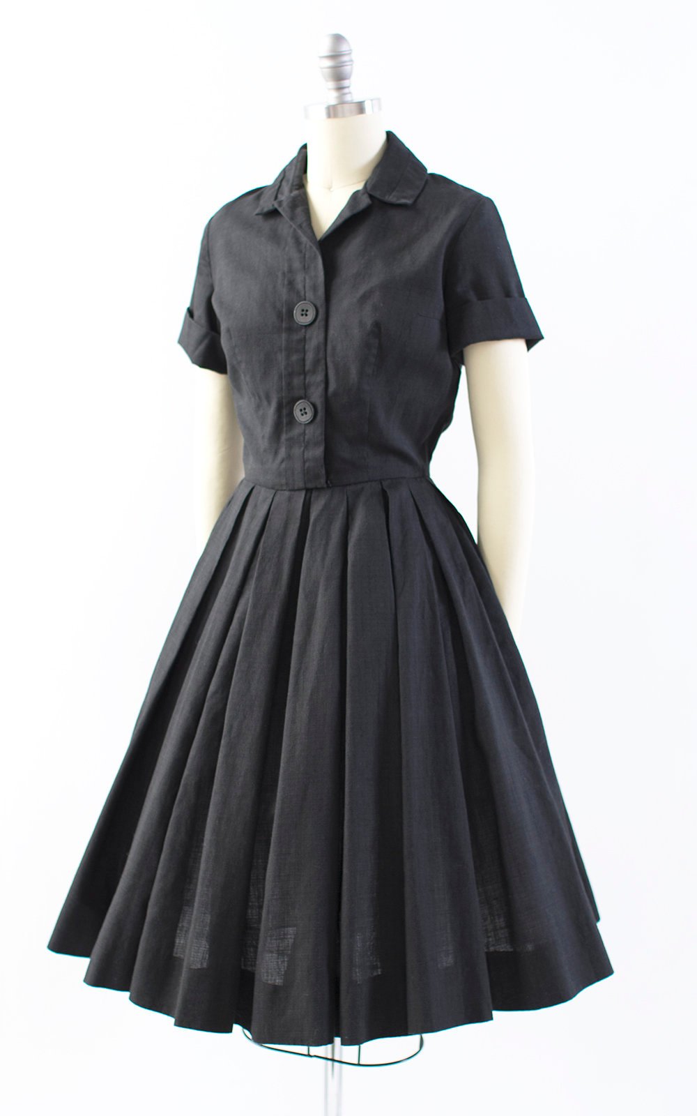 black cotton shirtwaist dress Street Smarts in Black,'Black Belted Cotton Shirtwaist Dress from Thailand'