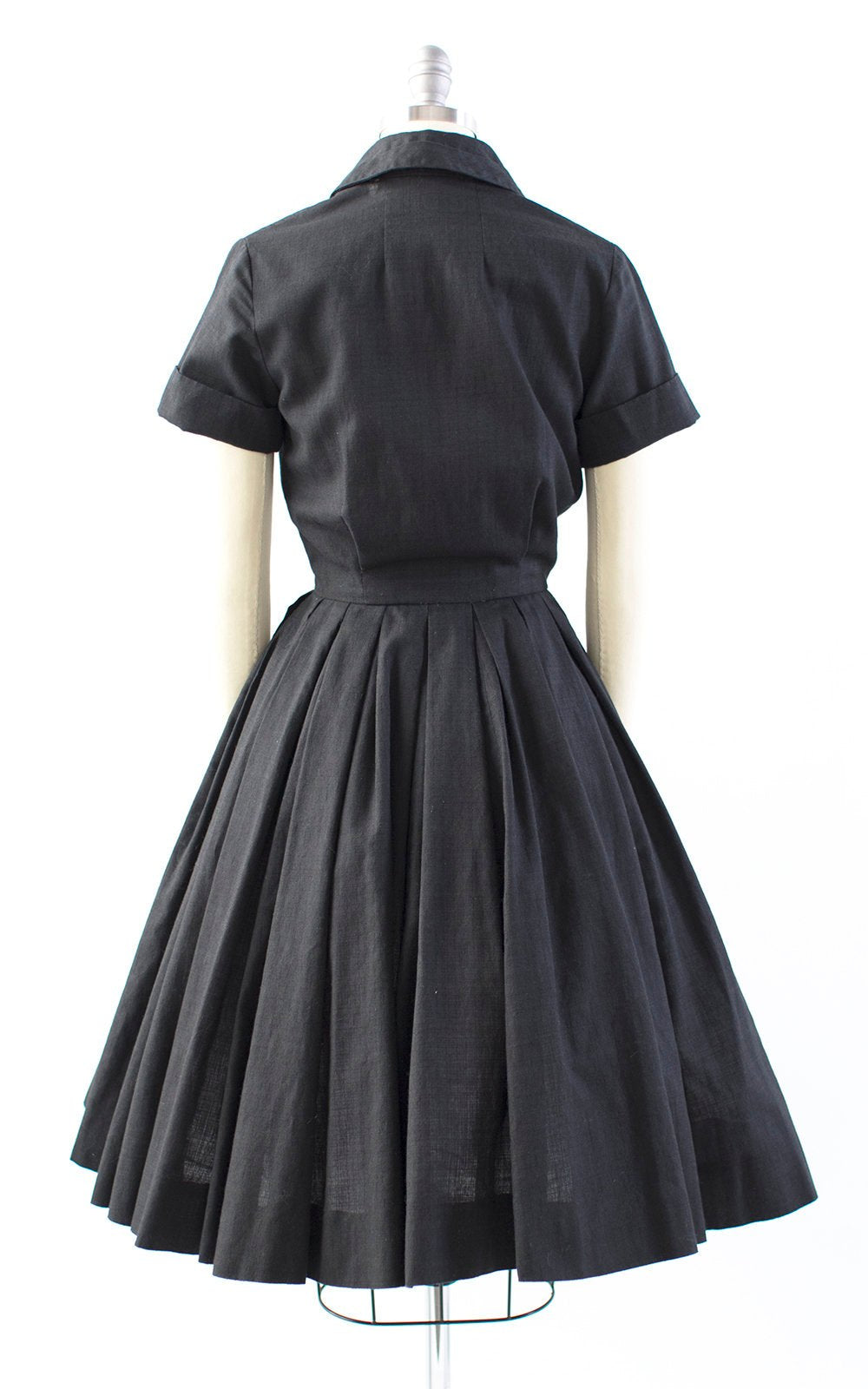 1950s Holly Hoelscher Black Cotton Shirt Dress