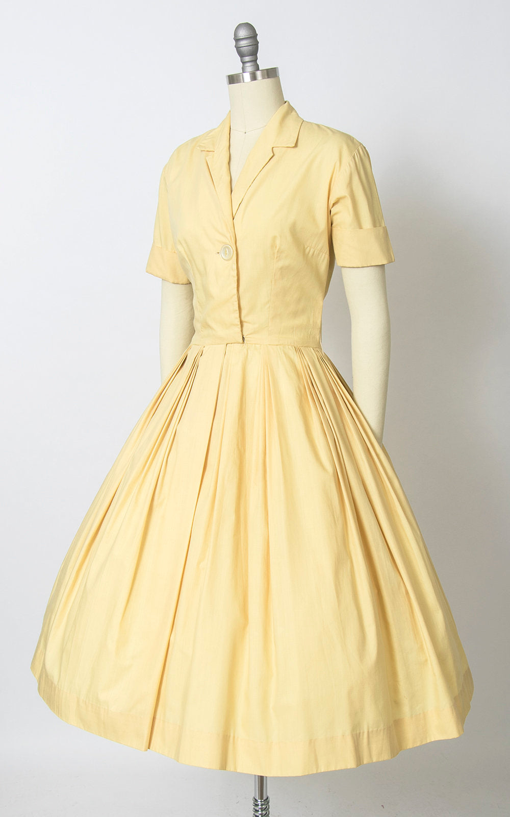 1950s Pastel Yellow Cotton Shirt Dress