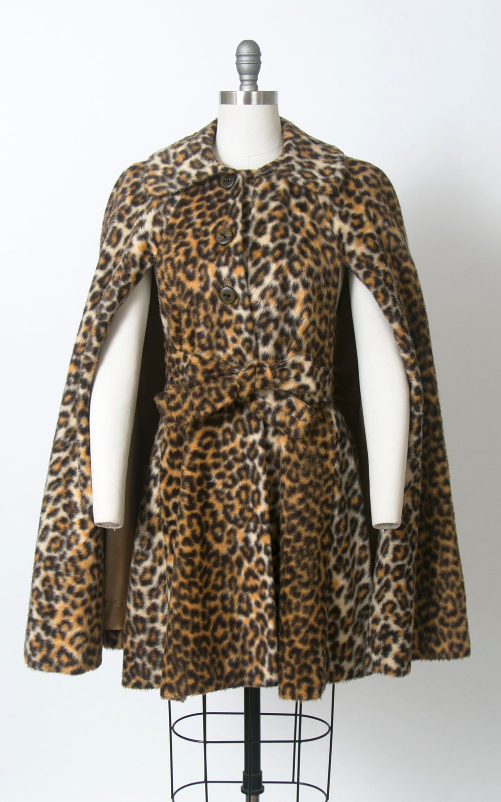 Vintage 1970s Cape | 70s Leopard Print Faux Fur Belted Animal Print Poncho Swing Coat (small/medium/large)