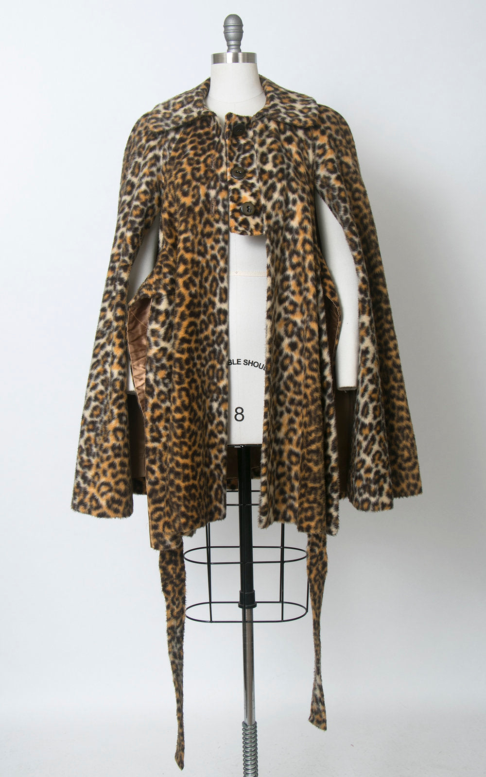 Vintage 1970s Cape | 70s Leopard Print Faux Fur Belted Animal Print Poncho Swing Coat (small/medium/large)