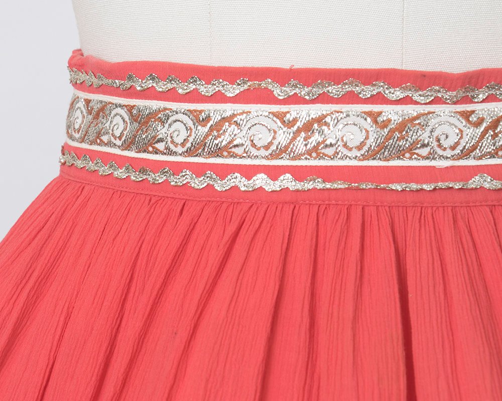 Vintage 1950s Circle Skirt | 50s Fiesta Patio Skirt Pink Silver Ric Rac Southwestern Square Dance Swing Skirt (medium)
