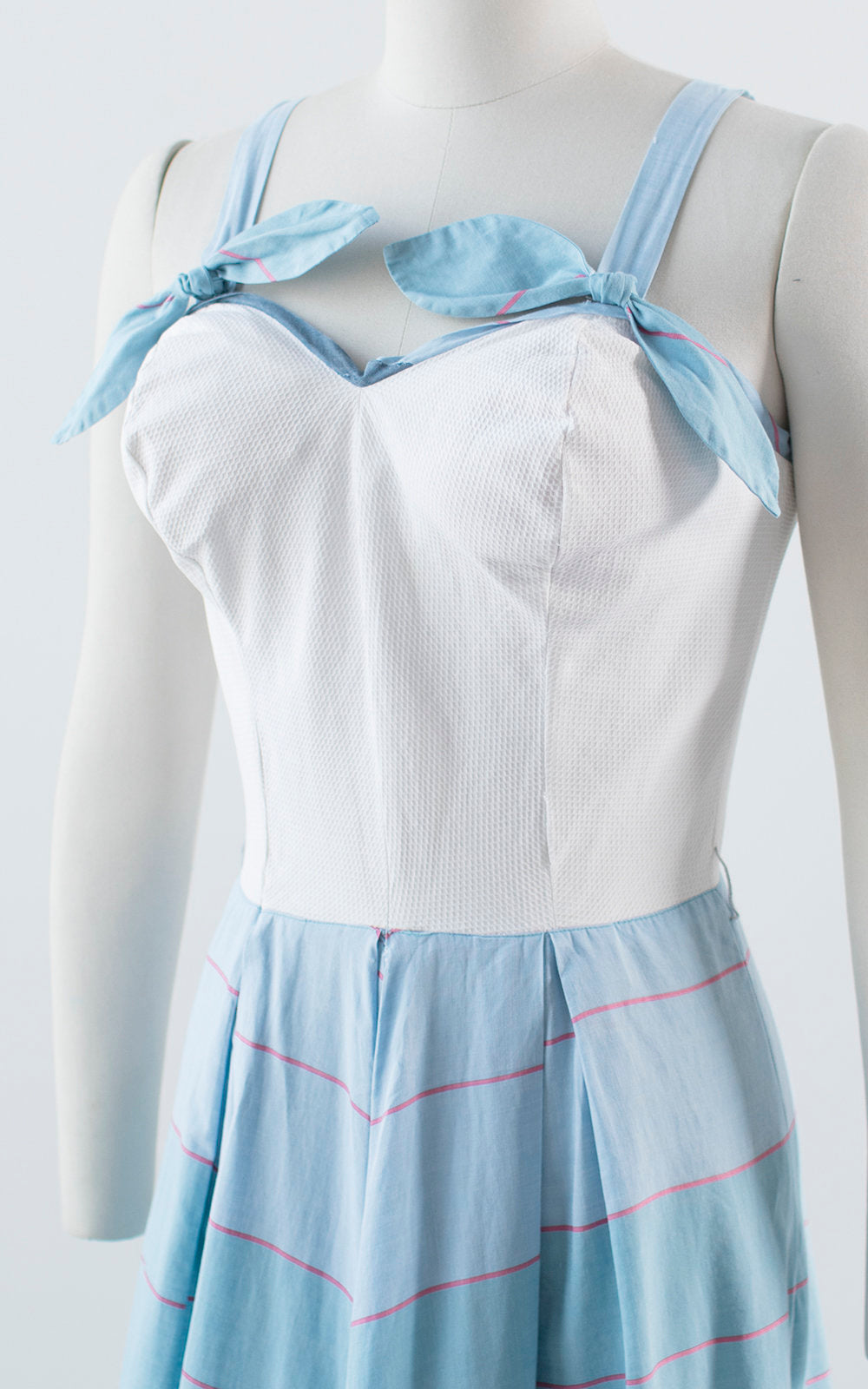 Vintage 1950s Dress Set | 50s Chevron Striped Cotton Sundress Bolero Blue White Day Dress (small/medium)