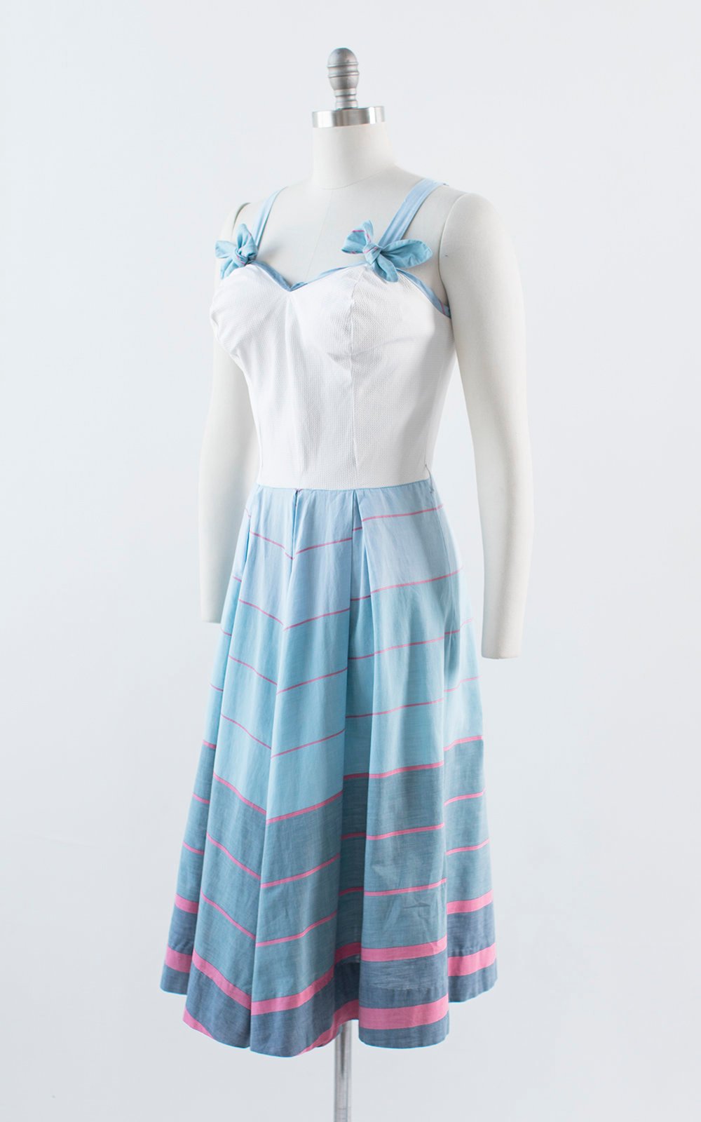 Vintage 1950s Dress Set | 50s Chevron Striped Cotton Sundress Bolero Blue White Day Dress (small/medium)