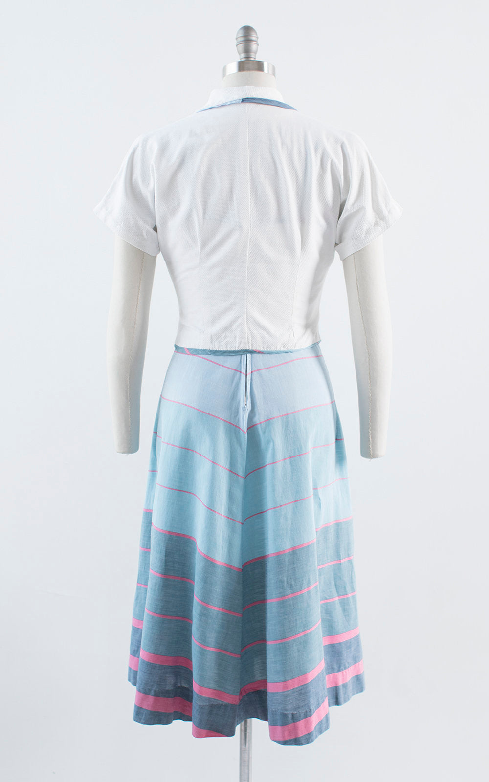 Vintage 1950s Dress Set | 50s Chevron Striped Cotton Sundress Bolero Blue White Day Dress (small/medium)