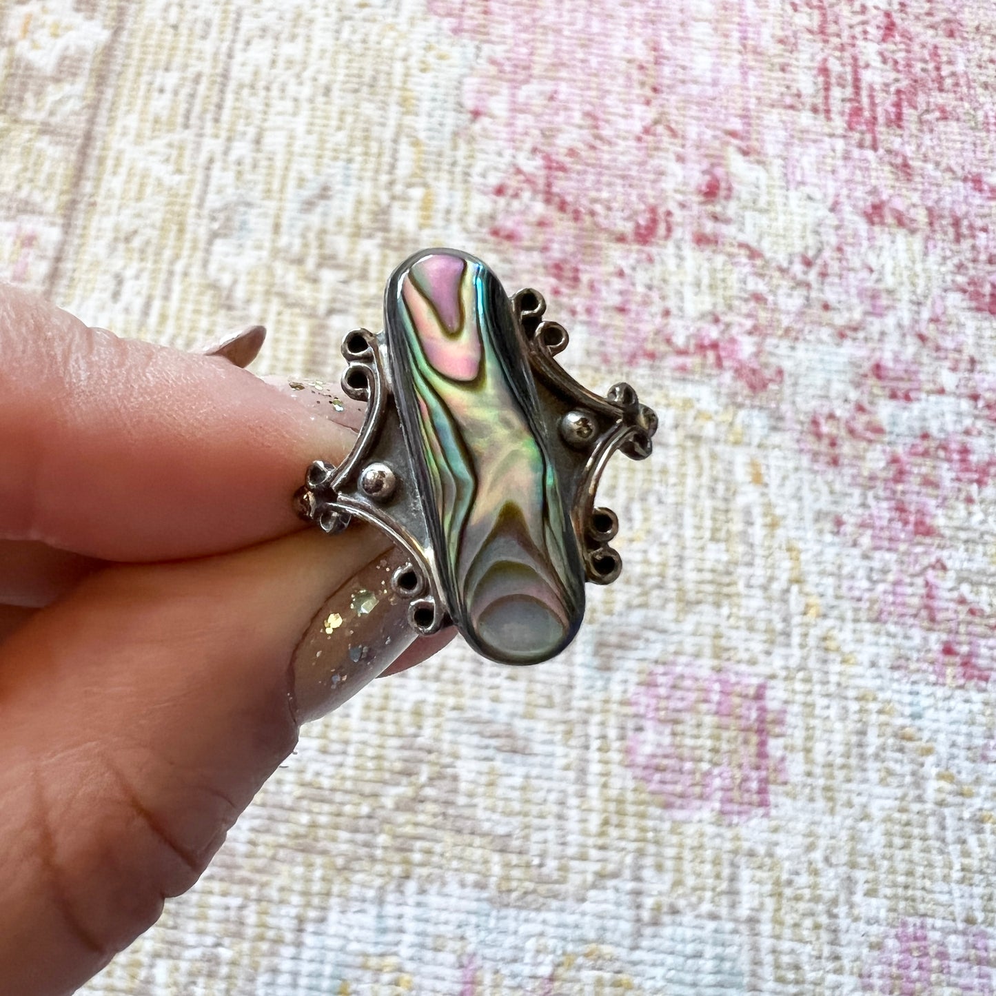 [AS-IS] 1970s Style Abalone & Sterling Silver Ring | size 8