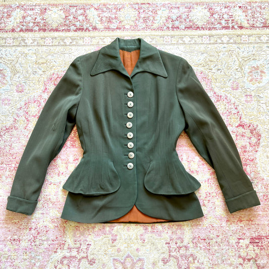 [AS-IS] 1940s Green Wool Gabardine Blazer | small/medium