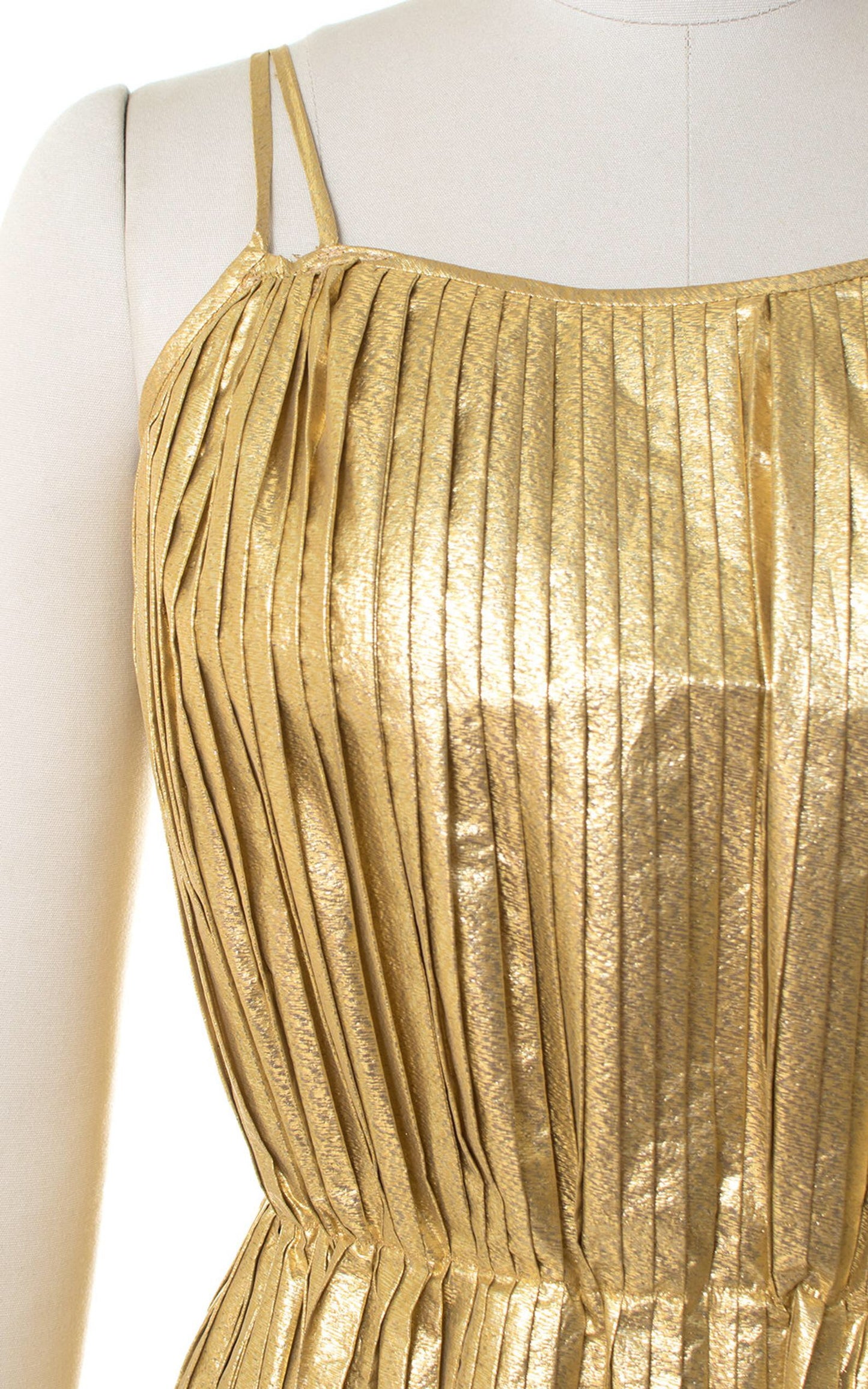 1970s Gold Lamé Pleated Party Dress | small