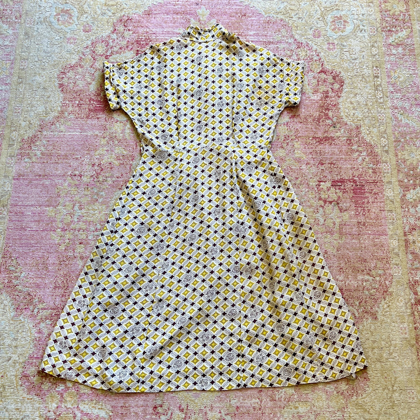 [AS-IS] 1940s Novelty Print Rayon Dress | large