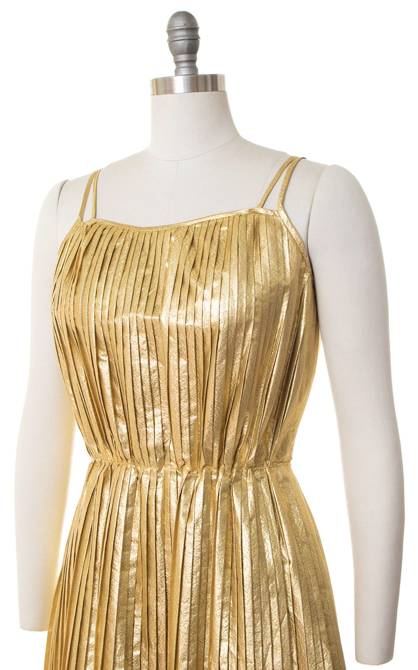 1970s Gold Lamé Pleated Party Dress | small