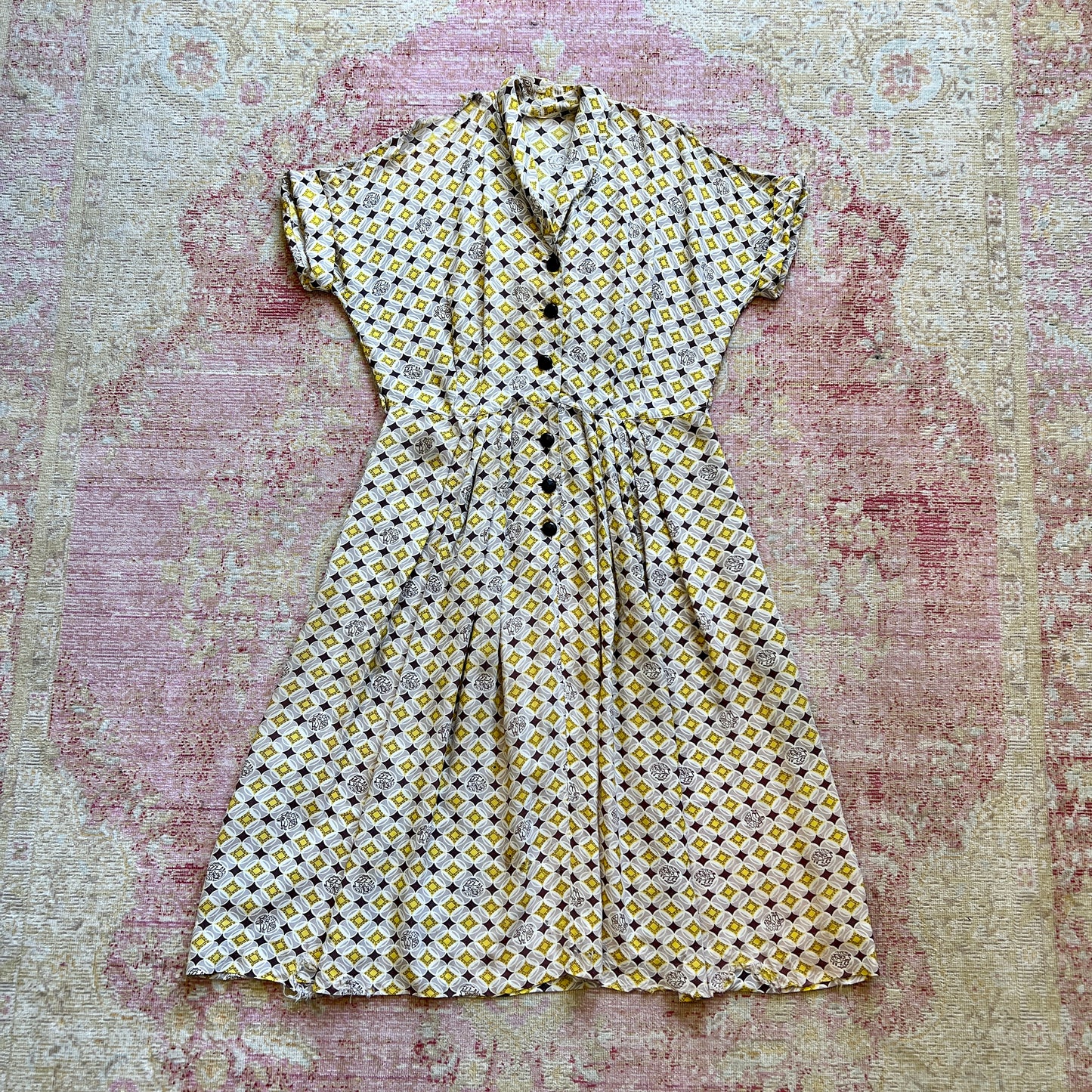 [AS-IS] 1940s Novelty Print Rayon Dress | large