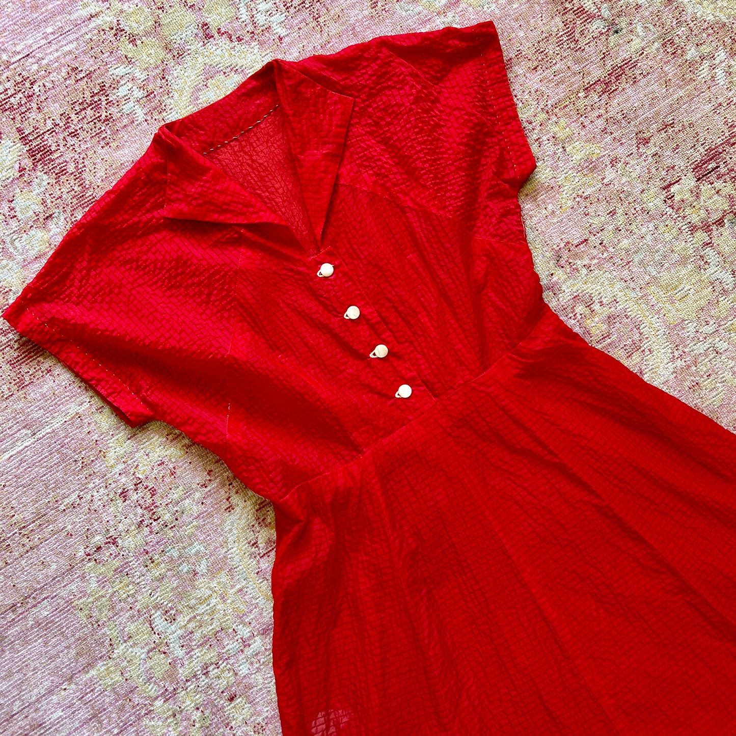 [AS-IS] 1940s Red Shirtwaist Dress | large
