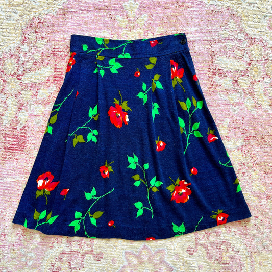 [AS-IS] 1960s Rose Print Jersey Skirt | small