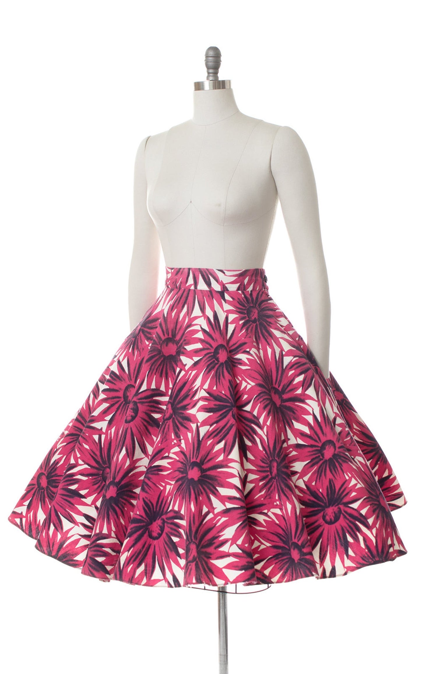 1940s Pink Floral Cotton Piqué Circle Skirt | small