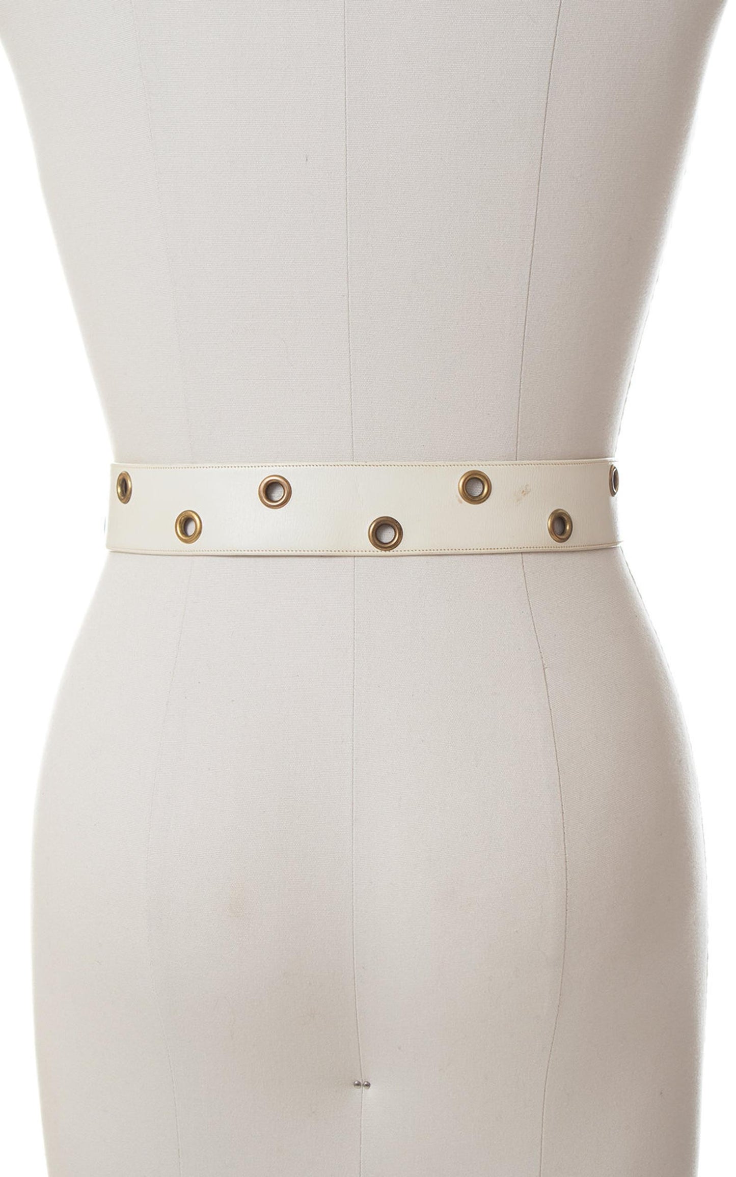 1950s White Leather Cinch Belt with Grommets | xs/small
