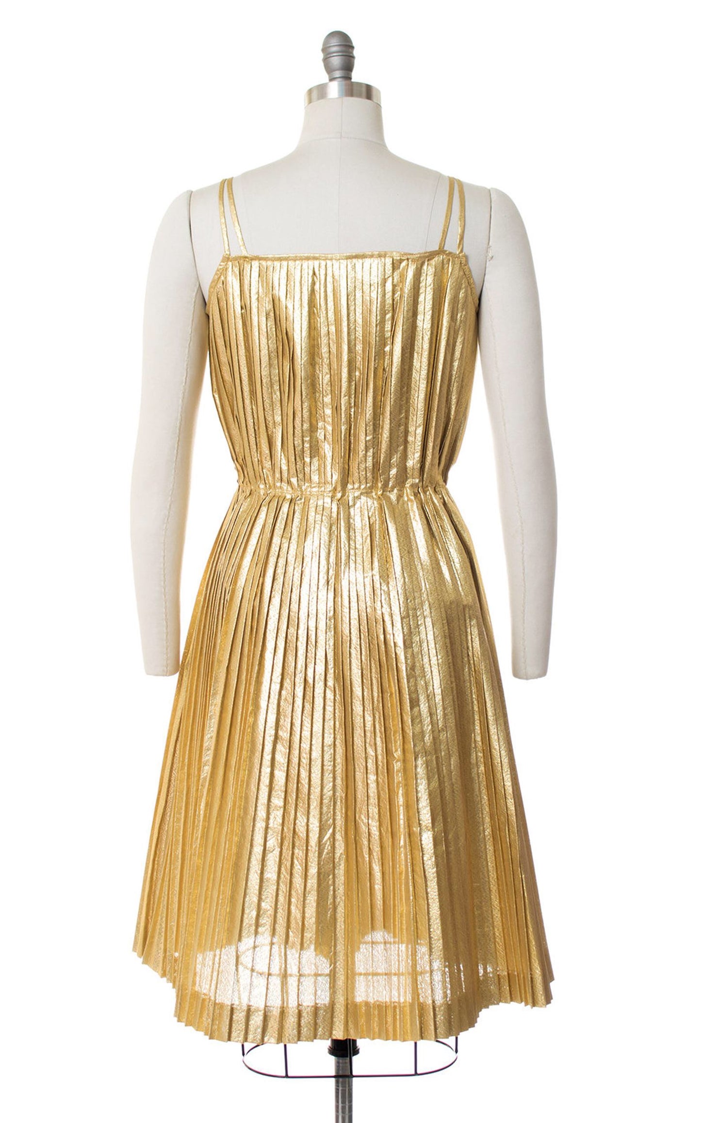 1970s Gold Lamé Pleated Party Dress | small